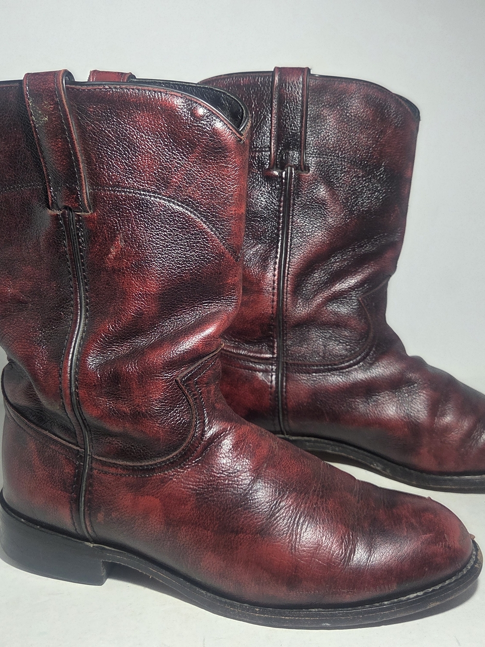 Vintage Dan Post Men's Black Cherry Leather Cowboy Boots Size 8.5 D Style 6586
